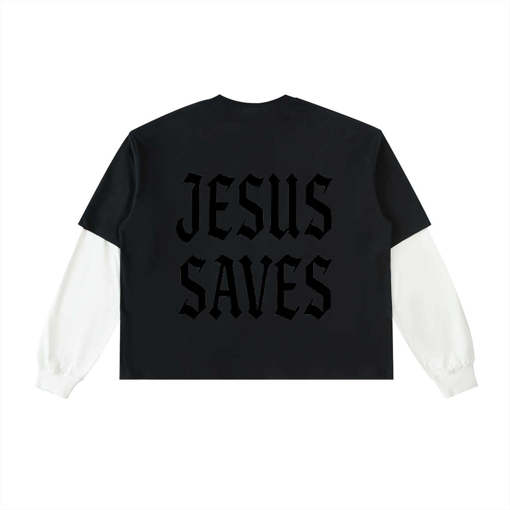 Layered Contrast Sleeve Cotton T-Shirt