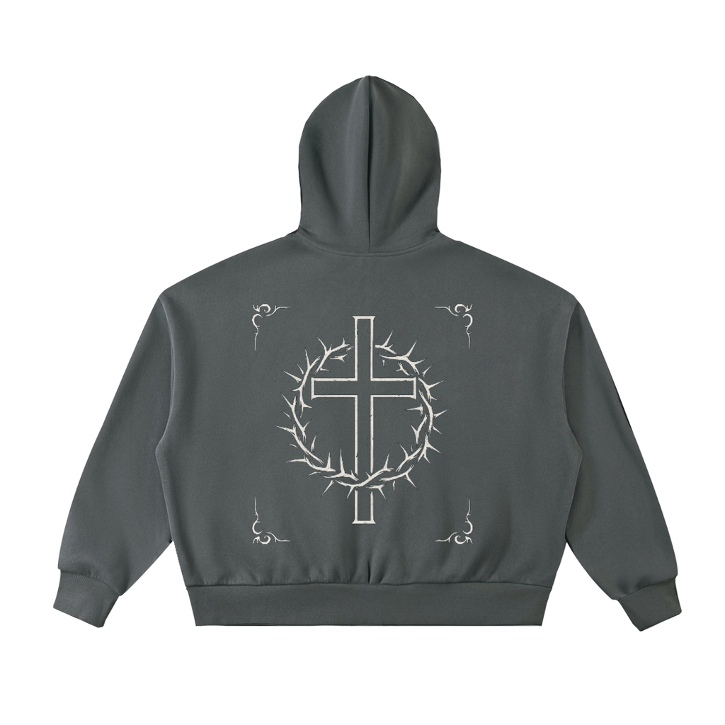 Fleeced Full-Zip Boxy Hoodie